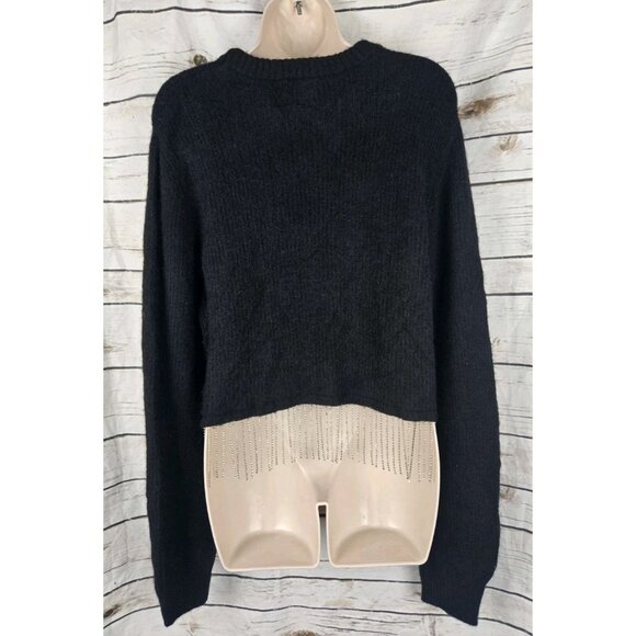 House of Harlow Black Bling Fringe Sweater Tunic Top L Wool Mohair Blend - Picture 5 of 9